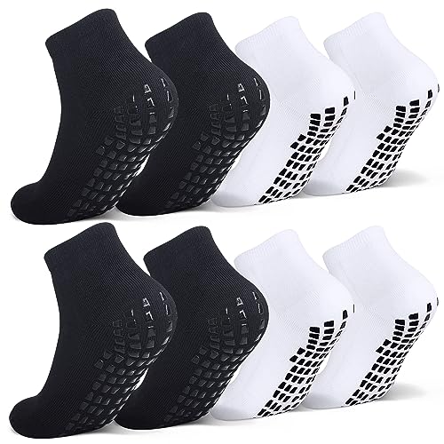 Raigoo Grip 滑り止めソックス 子供用 (4~16歳) クッション入り スポーツ アスレチック スリッパ 病院用ソックス ユースボーイズ&ガールズ, ブラック4組+ホワイト4組, 4-7 Yearsの商品画像（Amazon）