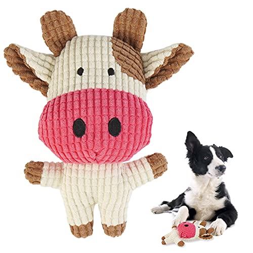 T'chaque Dog Plush Toys With Squeaker Soft Cotton Puppies Stuffed Chew Toy Durable Animal Dogs Doll For Small Medium Pets, Puppy Squeaky Toys For Fetch Training And Tug-Of-War Games, Cows #TOP2