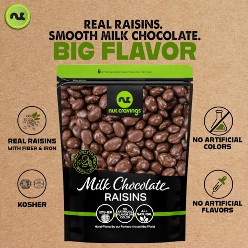 Image of NUT CRAVINGS - Chocolate Covered Raisins (32oz, 2 LB) Sweet Healthy Snack, Vegan, Kosher, Resealable Bag