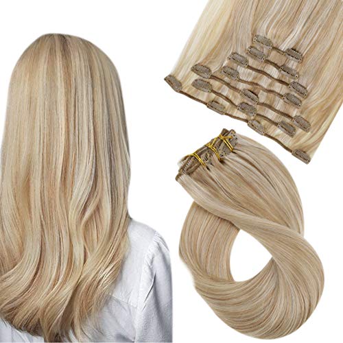Human Hair Clip in Extensions Easyouth Double Weft Hair Extensions 20 Inch Color 27P613 Honey Blonde Highlighted with Bleach Blonde 100g 7 Pieces Per Set Hair Extensions