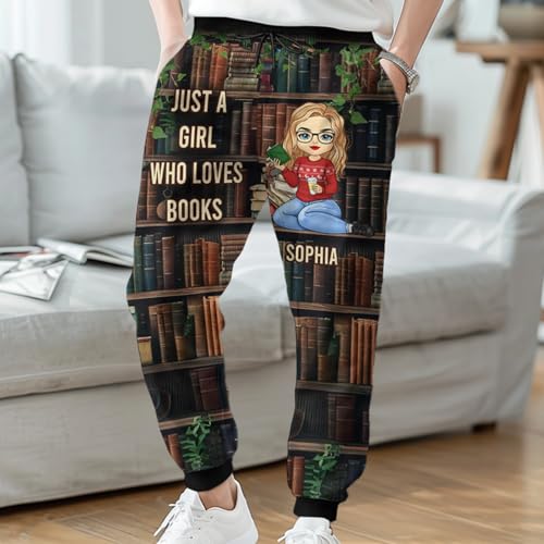 Custom Sweatpants, Personalized Bookish Gifts for Book Lovers Women, Just A Girl Who Loves Books, Librarian Gift2