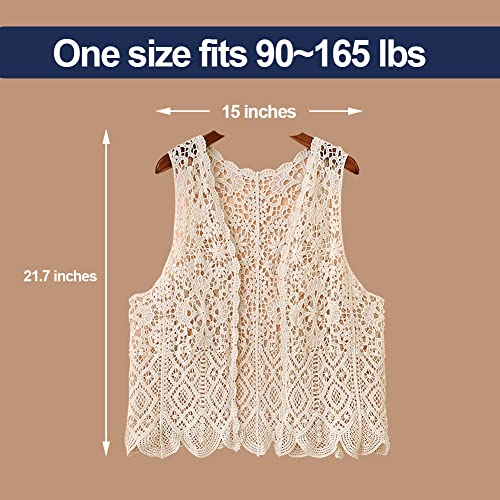 Image of Womens Floral Crochet Lace Boho Trim Sleeveless Open Front Vest Cardigan