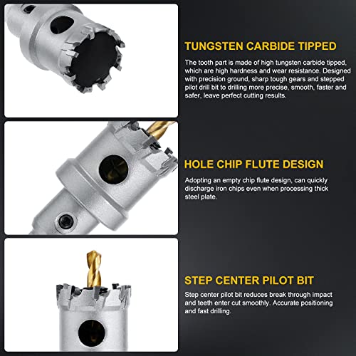 Wichemi 10Pcs Tct Hole Saw Kit Tungsten Carbide Tipped Hole Cutter Set Heavy Duty Hole Saw Hole Cutting Drill Bit For Stainless Steel Copper Iron Aluminum Iron Metal Plate 5/8" To 2-1/8" Inch #TOP1