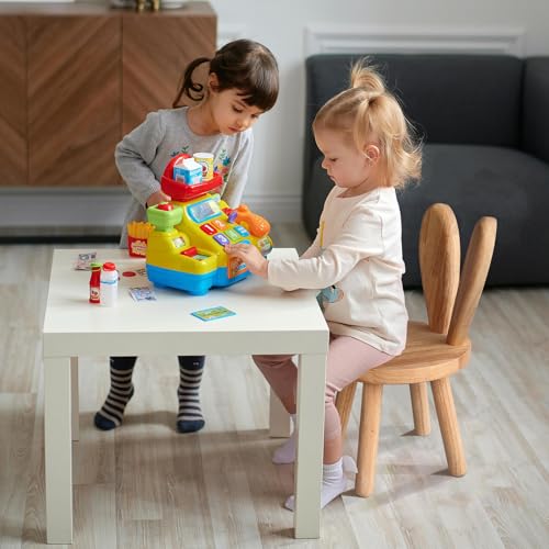 Yier Mei Massivholz-Ständerhocker, individuelle Hasenohren-Form, Rückenlehne, kleiner Kinderstuhl, runde Holz-Kindermöbel zum Essen, Lesen und Spielen (Holzfarbe)