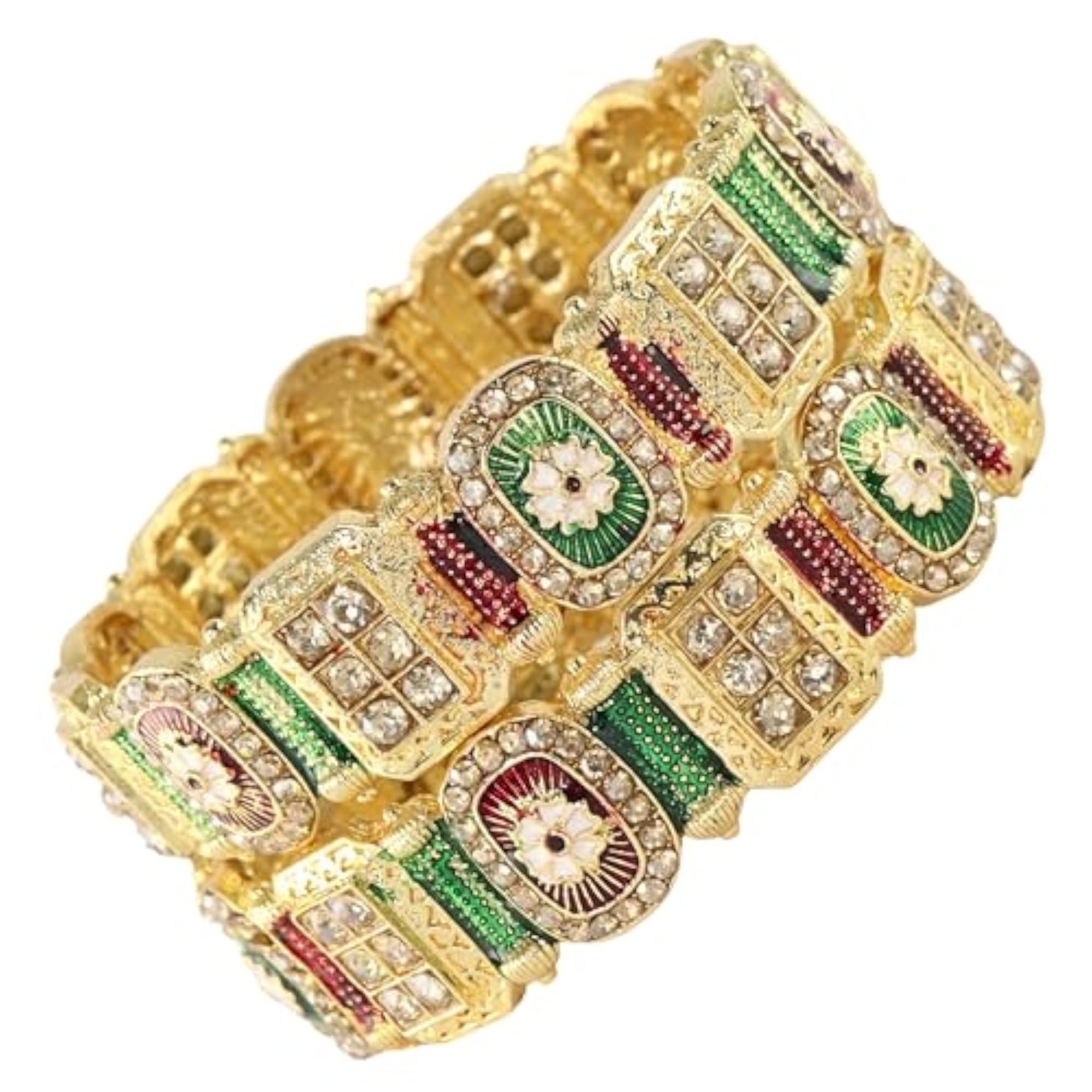 Royal Alloy Kada Set with Zircon Gemstone & Flower Meenakari Work