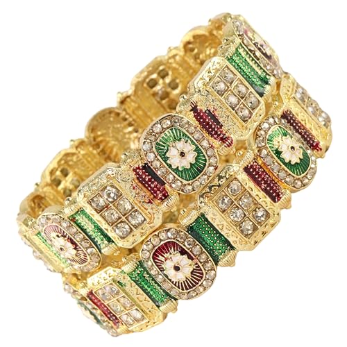 Image of NMII Royal Golden Metal Bangles Set For Women & Girls with Zircon Diamond Stone | Traditional Gold Plated Kangan Set | Fancy Women's Fashion Jewellery Bangles | Wedding, Party, Festive- Set of 2