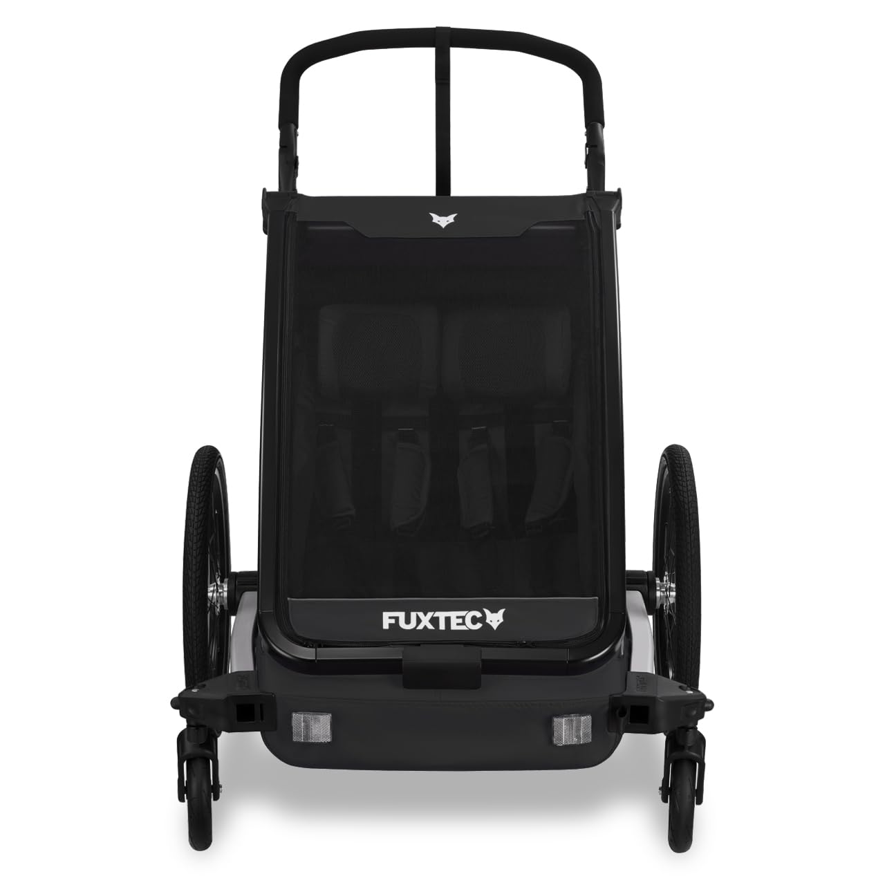 Fuxtec Sport Cruiser 2-en-1 Remorque Vélo, Buggy, Jogger Noir pour 2 Enfants en Aluminium - Pliable avec Protection Pluie et Soleil