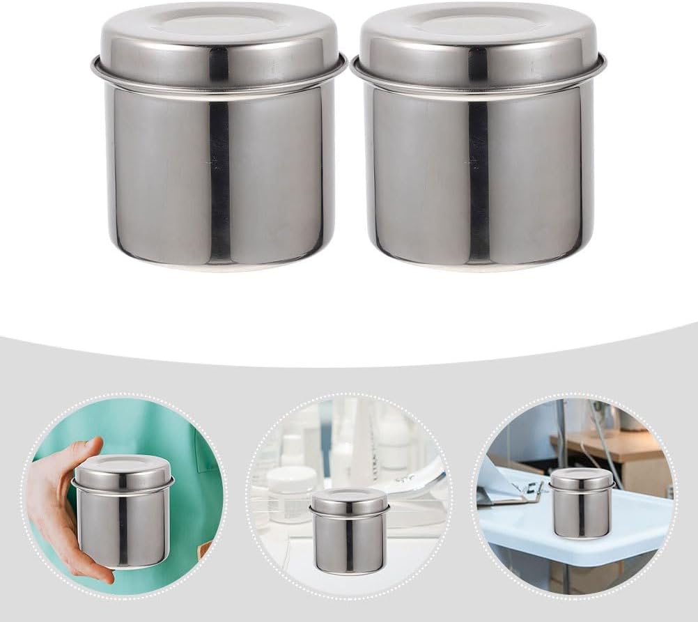 Ciieeo Stainless Steel Jar with Lid, 2 Pack Containers for Cotton Balls, Swabs, Iodine Resistant Storage for Clinics, Beauty Salons, and Home Use, 10.62 X 3.54 X 3.54 Inch