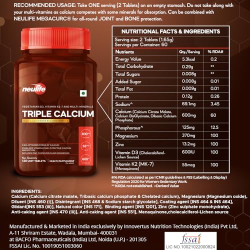 Neulife Triple Calcium (Multi-Source CCM) with K2-7 & D3 — Calcium Supplements - image 2
