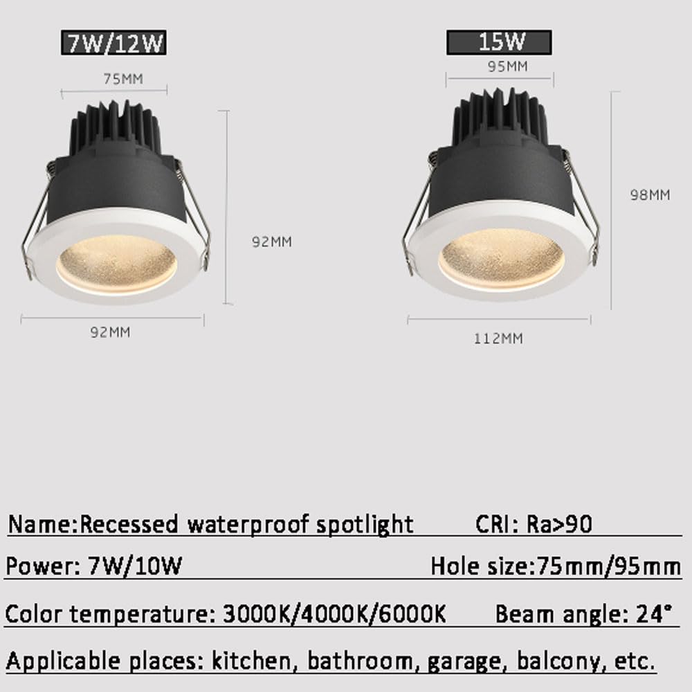 Faretto LED da incasso IP65 Lampada da doccia impermeabile Confezione da 9 luci da incasso a pannello, Utilizzo in posizione umida, Lampada da incasso a soffitto in alluminio Lampada da doccia per ba