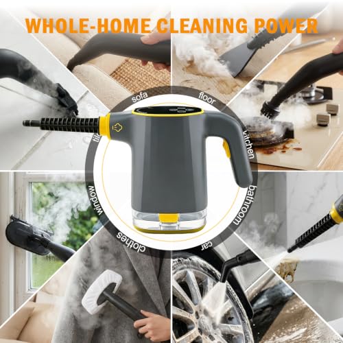 Image of Handheld Steam Cleaner for Home with LED Display, 15-Pcs Set, Gray