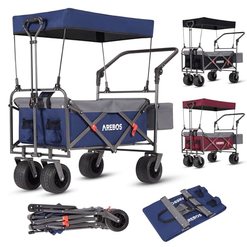 Arebos Bollerwagen faltbar mit Dach | Luxus Handwagen | Faltwagen |...