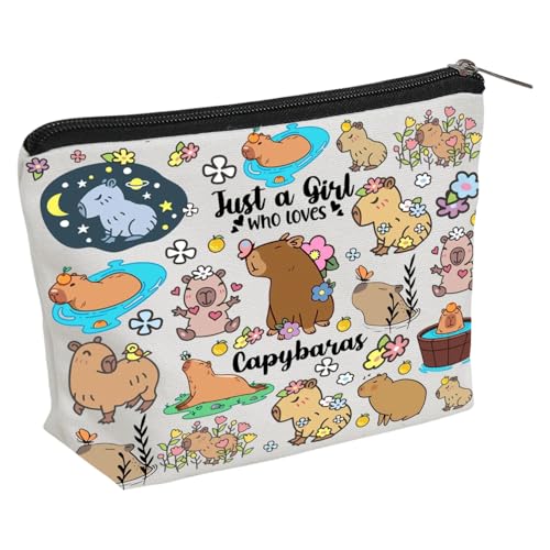 Capybara Makeup Bag Just A Girl Who Loves Capybaras Cosmetic Bag Cute Capybara Gifts for Capybara Lovers Animal Lover Make Up Bag for Friends, Family, Colleague Christmas Birthday