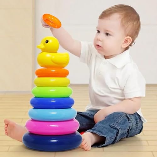 Brinquedo Educativo Pirâmide Blocos de Montar Argolas de Empilhar 8 Peças Modelo Grande 25cm Linha P