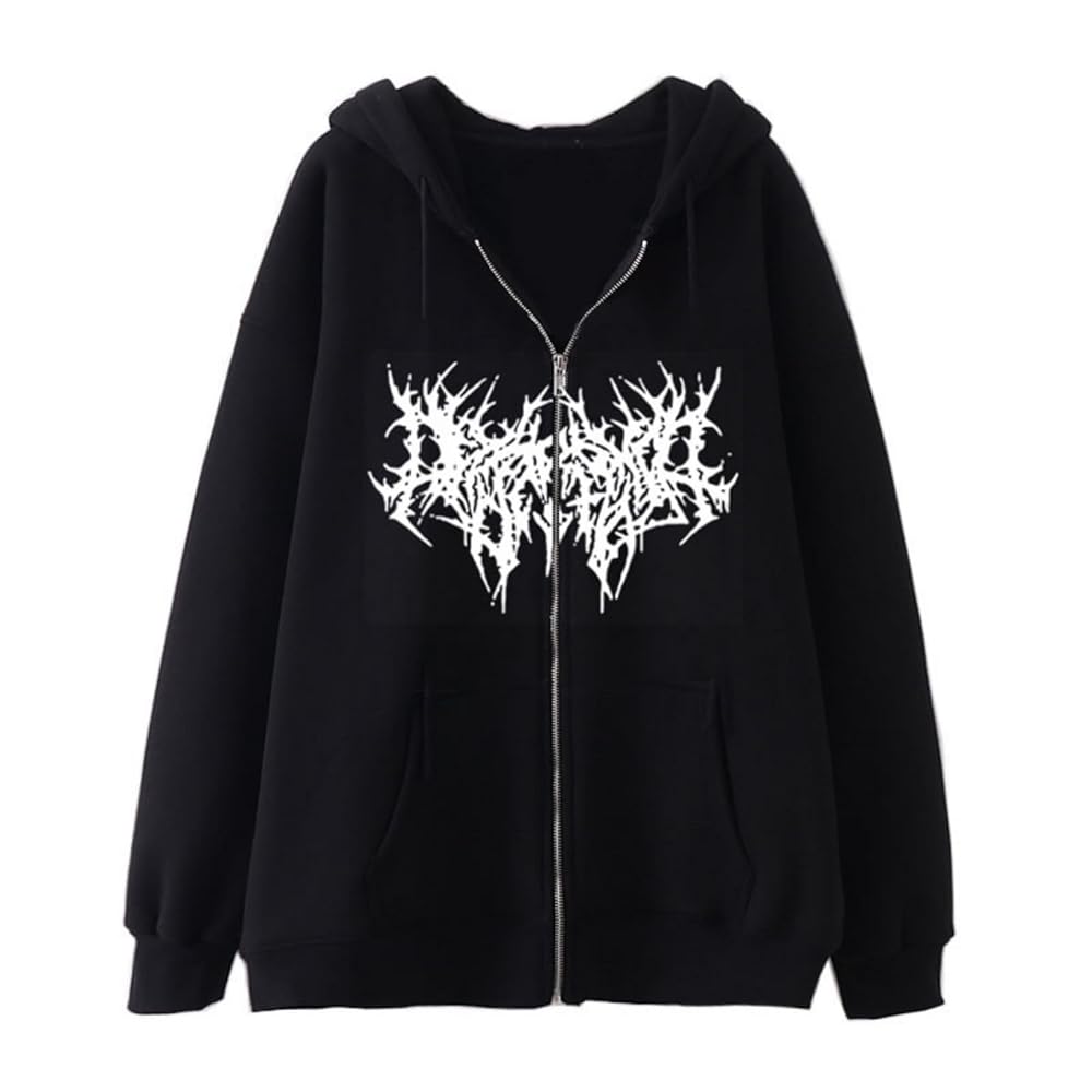 Moleobea Women Y2K Goth Spider Web Fleece Zip Up Hoodie