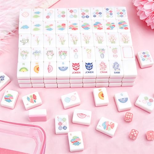 Set de Mahjong Americano con 166 Fichas y Bolsa Rosa miniatura 6