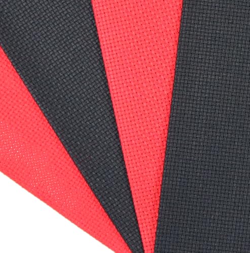 Image of KCS 4 pc of 12 inch x 18 inch(30cmx45cm) 14CT Counted Cotton Aida Cloth Cross Stitch Fabric (Red+Black)