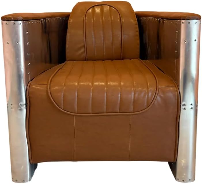 ARTIZANSTORE Retro Riveted Aviator Sofa Chair – Genuine Leather & Aluminum Accents