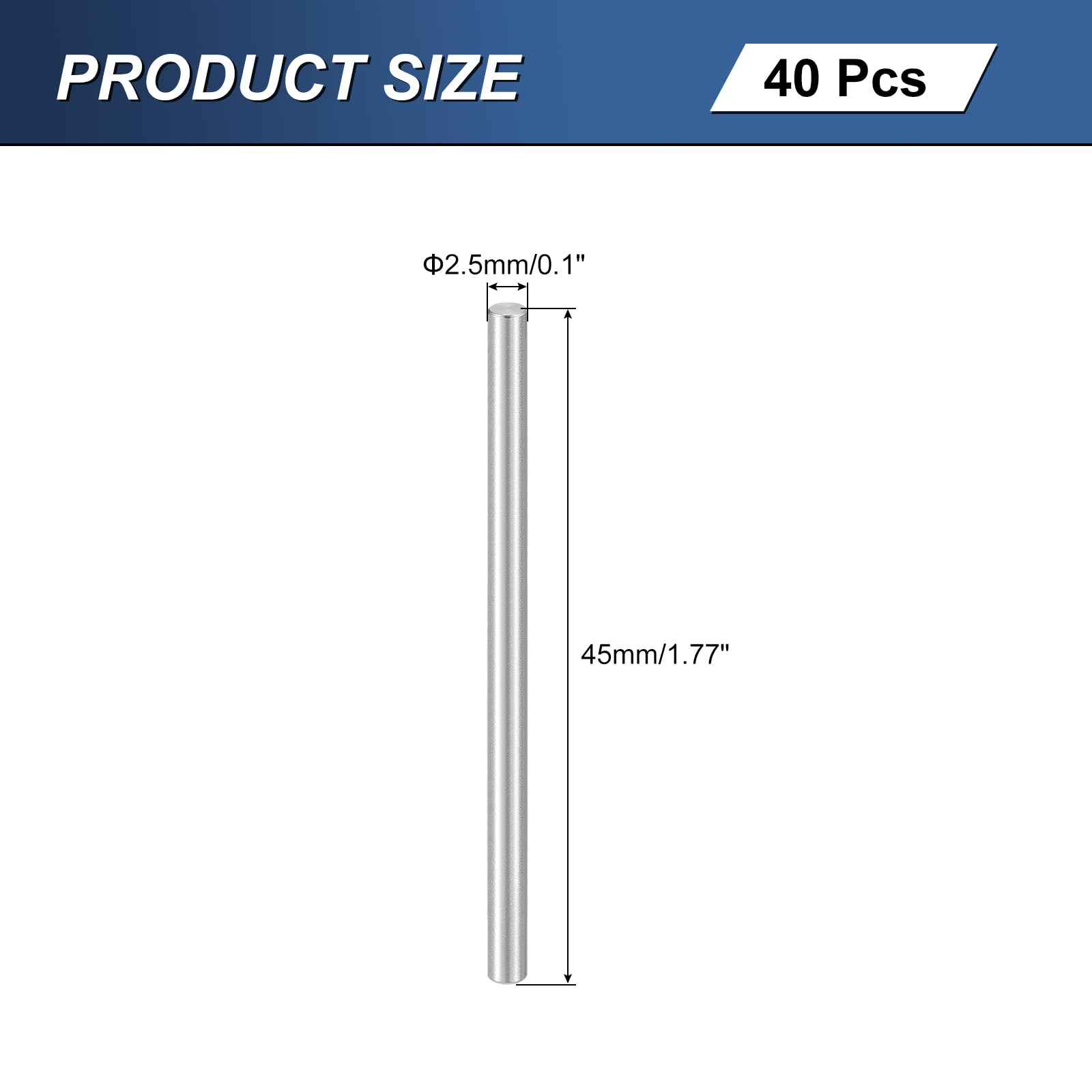 QUARKZMAN 40 szt. M2,5 x 45 mm 304 wtyczka centrująca ze stali nierdzewnej, cylindryczny uchwyt na półkę równoległą do produkcji mechanicznej, przemysłu, montażu mebli, srebrny