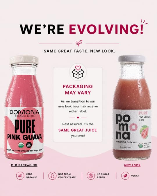 Image of Pomona Organic Juices Pure Pink Guava Juice, 8.4 Ounce Bottle (Pack of 12), Cold Pressed Organic Juice, Non-GMO, No Sugar Added, Not from Concentrate, Gluten Free, Kosher Certified, Preservative Free