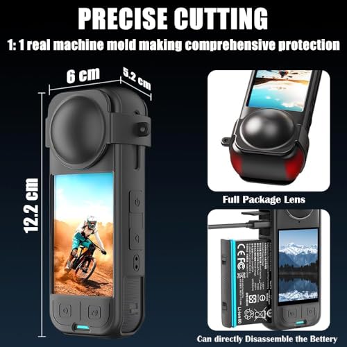 Image of Action Pro Silicone Protective Case Cover with Lens Cap Compatible with Insta360 X5 Action Camera | Shockproof, Scratch Resistant (Black)