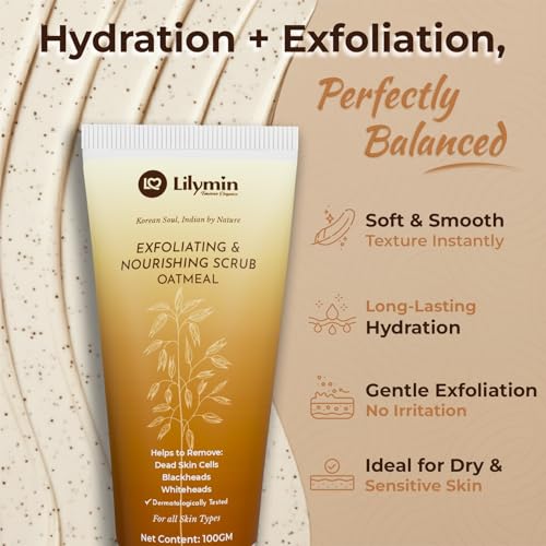 Image of Oatmeal Face Scrub With White Lily & Honey - inchGentle Glow inch 100GM, Clean - Natural & Organic, Nourishing, Exfoliating & Moisturizing, Removes Dead Skin, All Skin Types Men & Women
