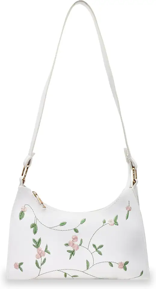 Bolsas de ombro transversais para mulheres, mini bolsas com estampa de bordado floral, bolsa de ombro pequena de poliuretano com fecho de zíper