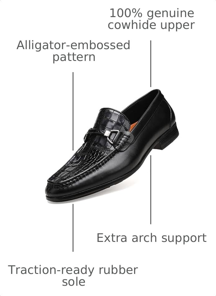 Image of Men's Dress Shoes Slip-On Loafers Leather Formal Shoes Crocodile Printed with Buckle