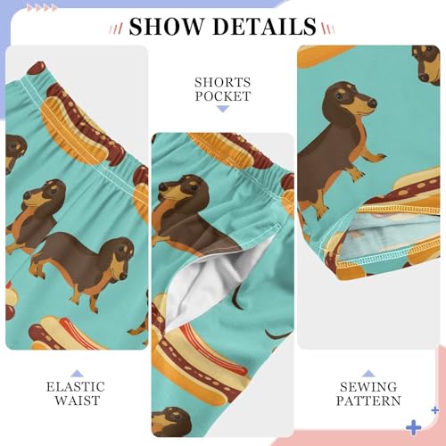 ALAZA Funny Dachshund Dog Pajamas Bottoms with Pockets Comfy Pjs Sleepwear Elastic Waistband Pajamas Pants Lounge Pants for 6-14 Years4