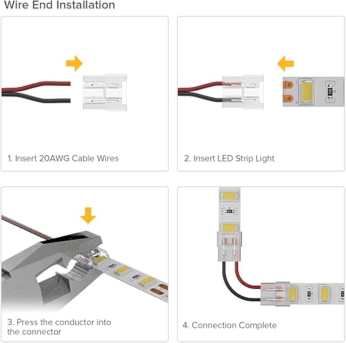 Miniatura 3 de SEZO Kit de conectores de tira de luz LED COB COB de 2 pines de 0.394 pulgadas, 12 piezas de tira de luz LED transparente sin cables sin cables para