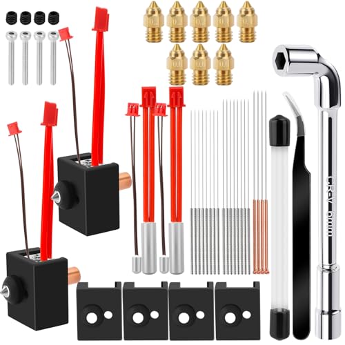 Heat Block Kit für Creality Ender 3 S1/S1 Pro/S1 Plus/CR-10 Smart Pro 48 Stück 3D Drucker Hotend Kit mit 8 Düsen (0.2/0.4/0.6mm) 20 Reinigungsnadeln 4 Silikonhüllen Heizblock Zubehörset