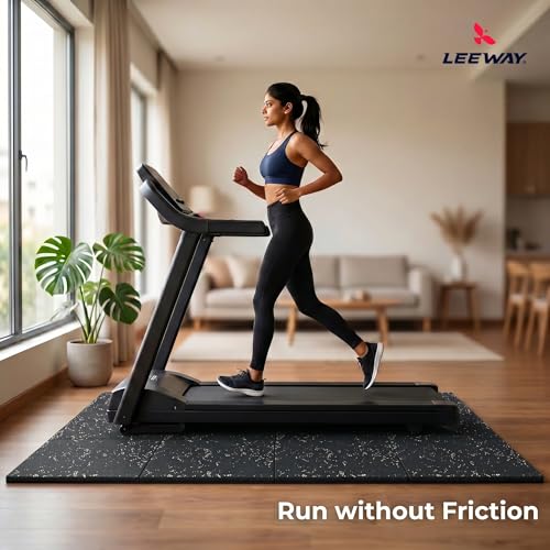Image of Leeway Gym Mats for Floor | EPDM (Set of 4, 10mm, 20 inchx20 inch) Black with White Flecks| Gym Floor Mat Rubber for Heavy Workout | Matt for Home Exercise | | Yoga Rubber Tiles, Kids Rooms Heavy Duty Sheet