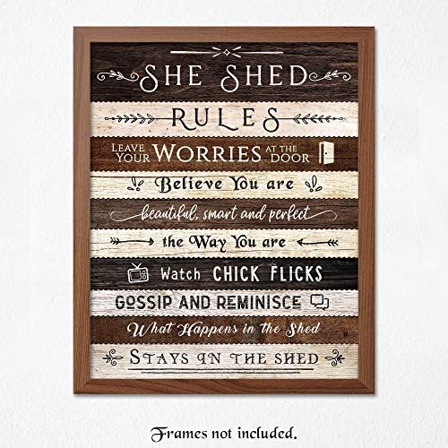 Farmhouse Style She Shed Rules Humor Art Prints, 1 (8x10) Unframed Photos, Wall Decor Gifts Under 15 for Home Office Kitchen Babe Cave Woman Girlfriend Crafts Sewing Knitting Scrapbook Whimsical Fan - Image 7