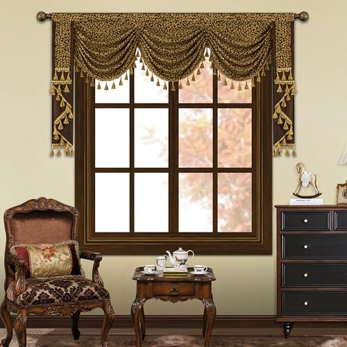 Loom and Mill Luxury Waterfall Valances for Windows, Boho Jacquard