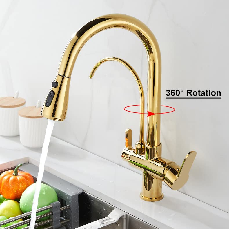 Robinet de cuisine tactile doré pour éliminer les impuretés de l'eau 3 modes - 5