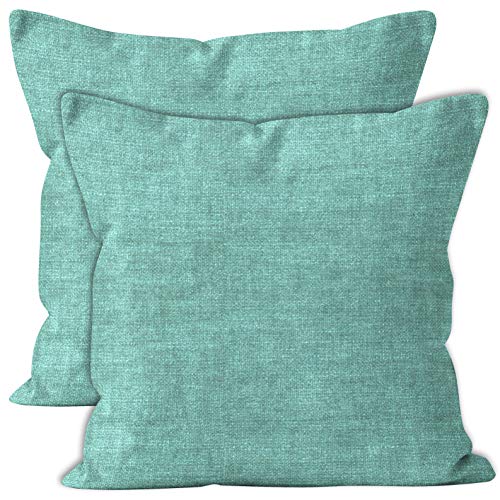 Image of Encasa XO Thick Chenille Throw Pillow Covers Set of 1 | Teal - (16 inchx16 inch) (40x40 cm) | Decorative Accent Square Throw Pillow Cases for Couch, Home Decor, Sofa