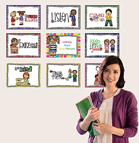 Dfzus 9 Classroom Rules Posters Classroom Bulletin Board Decorations Set Good Habits Chart For Kindergarten Preschool Primary School Banner Rules Signs For Centers #TOP4
