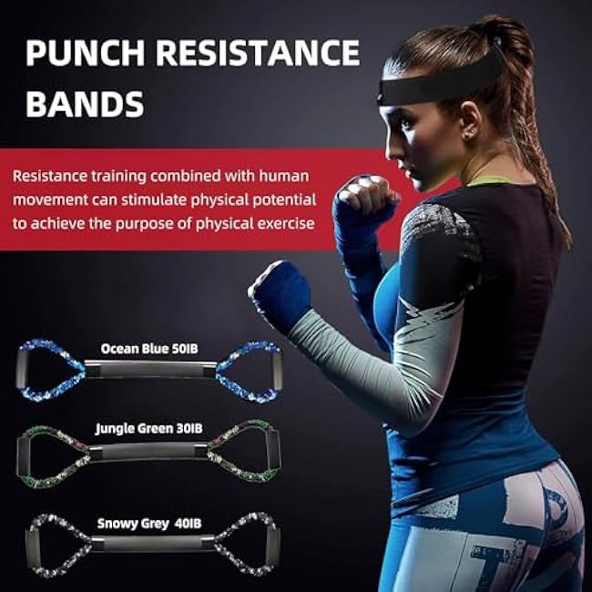 Boxing Training Equipment, Resistance Bands for Shadow Kicking Punching Exercise Accessories for Full Body Workout Home Gym Men and Women