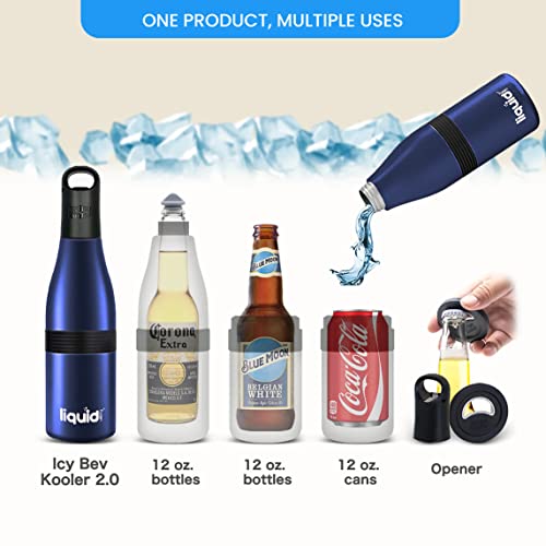 Grand Fusion Icy Bev Kooler 2.0 Insulated Bottle, 3-In-1 Thermos (Bottle Insulator, Can Insulator, And Water Bottle), Stainless Steel And Vacuum Insulated Water Bottle, Blue #TOP3