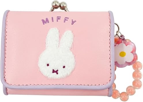Marimo Craft DBM-3510 Miffy Bijou Series Trifold Wallet, Pink, with Bead Charm, Flower Charm, Compact Wallet, Coin Purse, Card Storage, Nordic Style, Adult Cute, Character Goods, Ladies, Gift, Approx