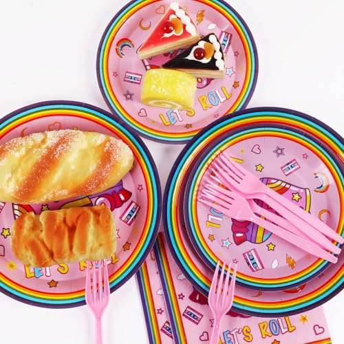 Image of Qyeahkj 100 Pcs Roller Skating Party Plates and Napkins Set Pink Roller Skate Birthday Decorations Supplies Tableware Roll Skating Themed Party Favors for Girls Birthday Decorations Serves 25