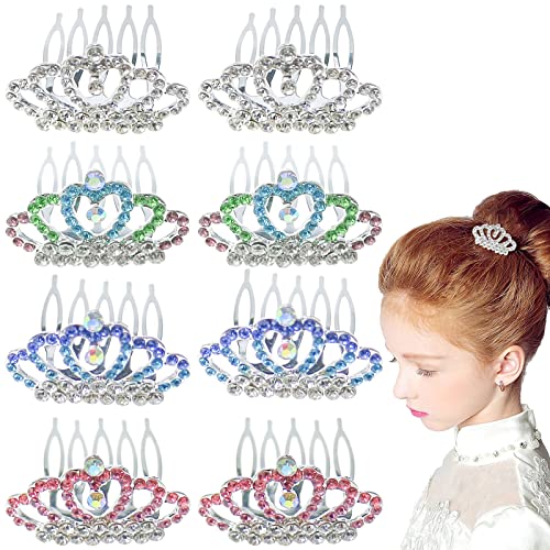 DIYstore 8 PCS Mini Crystal Rhinestone Princess Crown Hair Comb, Shiny Rhinestone Tiara for Girls Hair Dectoration