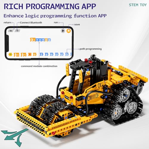 5 in 1 STEM Building Block Set for Kids Ages 8-14, Remote Control and App Controlled Excavator/Crane/Truck/Bulldozer/Roller, Birthday Gift for 8 9 10 11 12+ Years Old - Image 4
