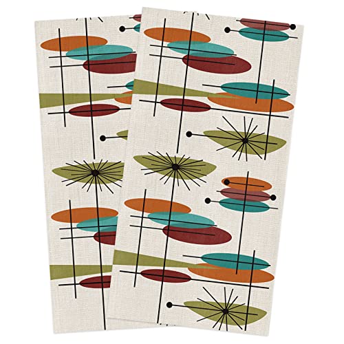 Chucoco Mid Century Oval Colored On Retro Linen Kitchen Towel Absorbent Dish Towels, 2 Pack Soft Reusable Absorbent Hand Towel Vintage Art Bathroom Cloth Quick Drying Hanging Terry For Home Cleaning #TOP6