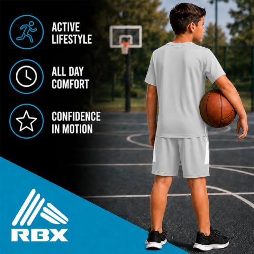 Image of RBX Boys Short Set - 2 Piece Active Performance Short Sleeve Athletic Shirt and Basketball Shorts with Elastic Waistband