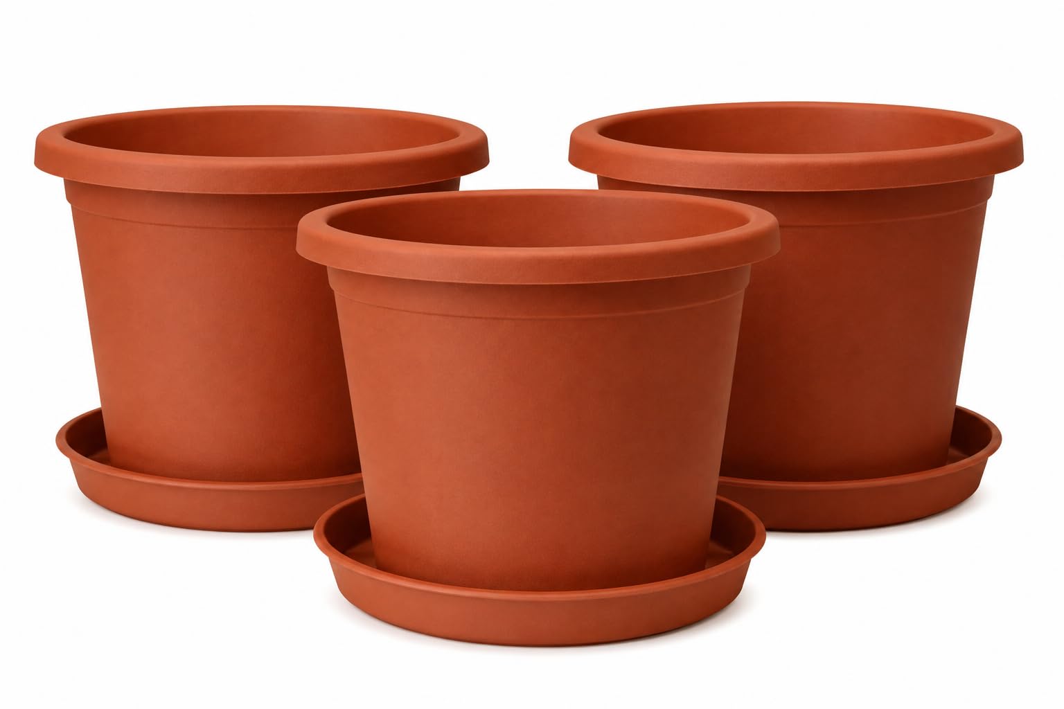 Muddy Hands Pack of 3 Terracotta Plant Pots with Saucers 20cm Indoor Outdoor Flower Planters