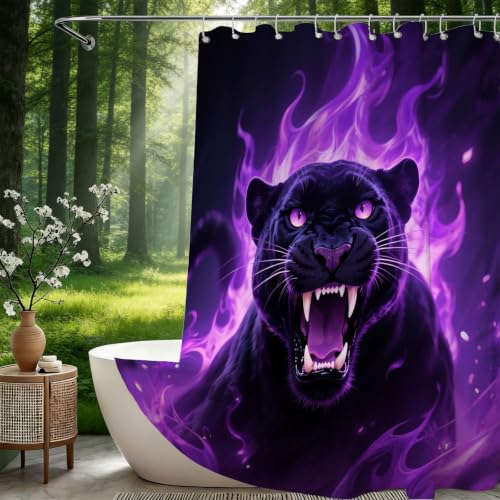 Rideau de douche polyester avec anneaux 200x200 cm style léopard