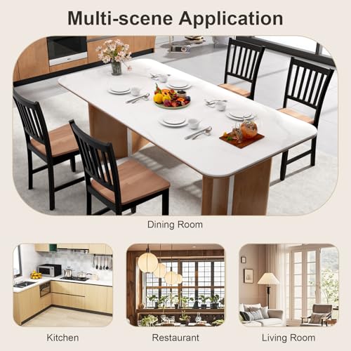 Image of COSTWAY Dining Chairs Set of 4, Mid Century Modern Dining Room Chairs with Solid Rubber Wood Legs and Curved Backrest, Kitchen Chairs for Home, Living Room, Restaurant, Black & Walnut