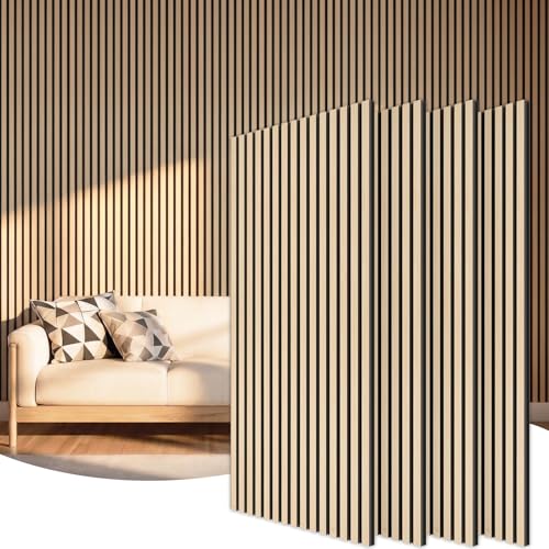 TONOR Lot de 4 Panneau Mural Decoratif de Bois, 120 x 60 -2.88㎡, Panneaux Acoustique en 3D, Tasseau Bois Mural Insonorisants pour Decoration Murale Chambre, Salon, Bureau, Comptoir, Chêne