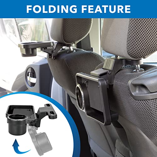 Mount-It! Headrest Cup Holder | Car Back Seat Organizer To Keep Kids Entertained - Cup Holder Tray For Car Holds Drinks, Food & Phones/Tablets | Install In Seconds - Folds Down When Not In Use #TOP6